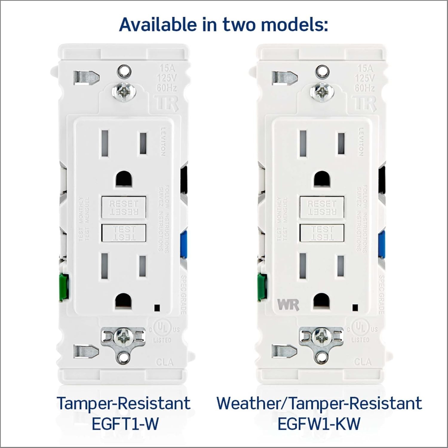Lever Edge 15 Amp Self-, Tamper Resistant GFCI Outlet, EGFT1-W, White