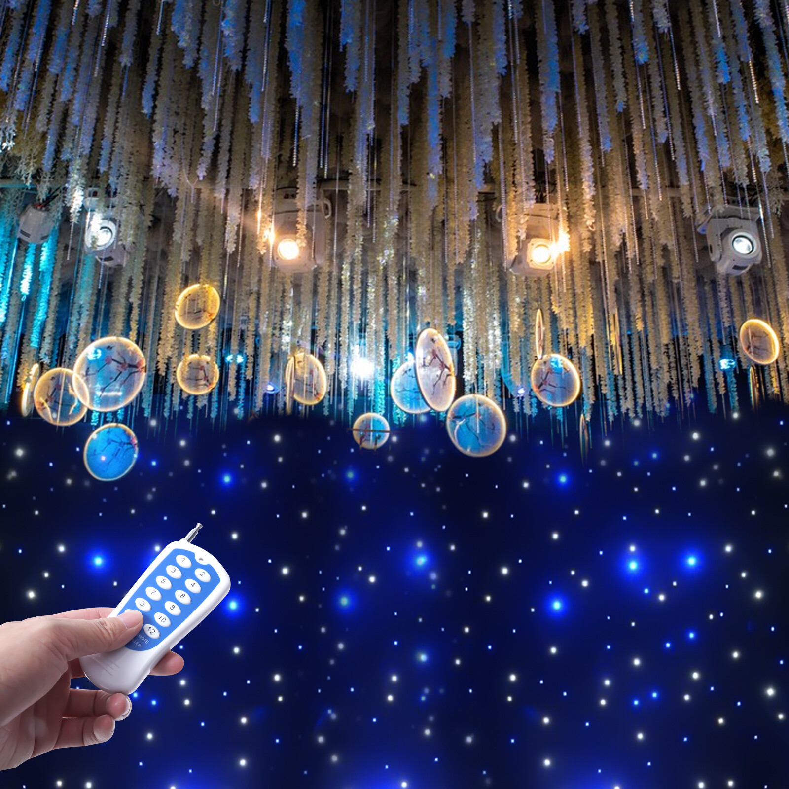 8CH LED Star Stage Backdrop Curtain Background Starry Sky w/ Controller Velvet