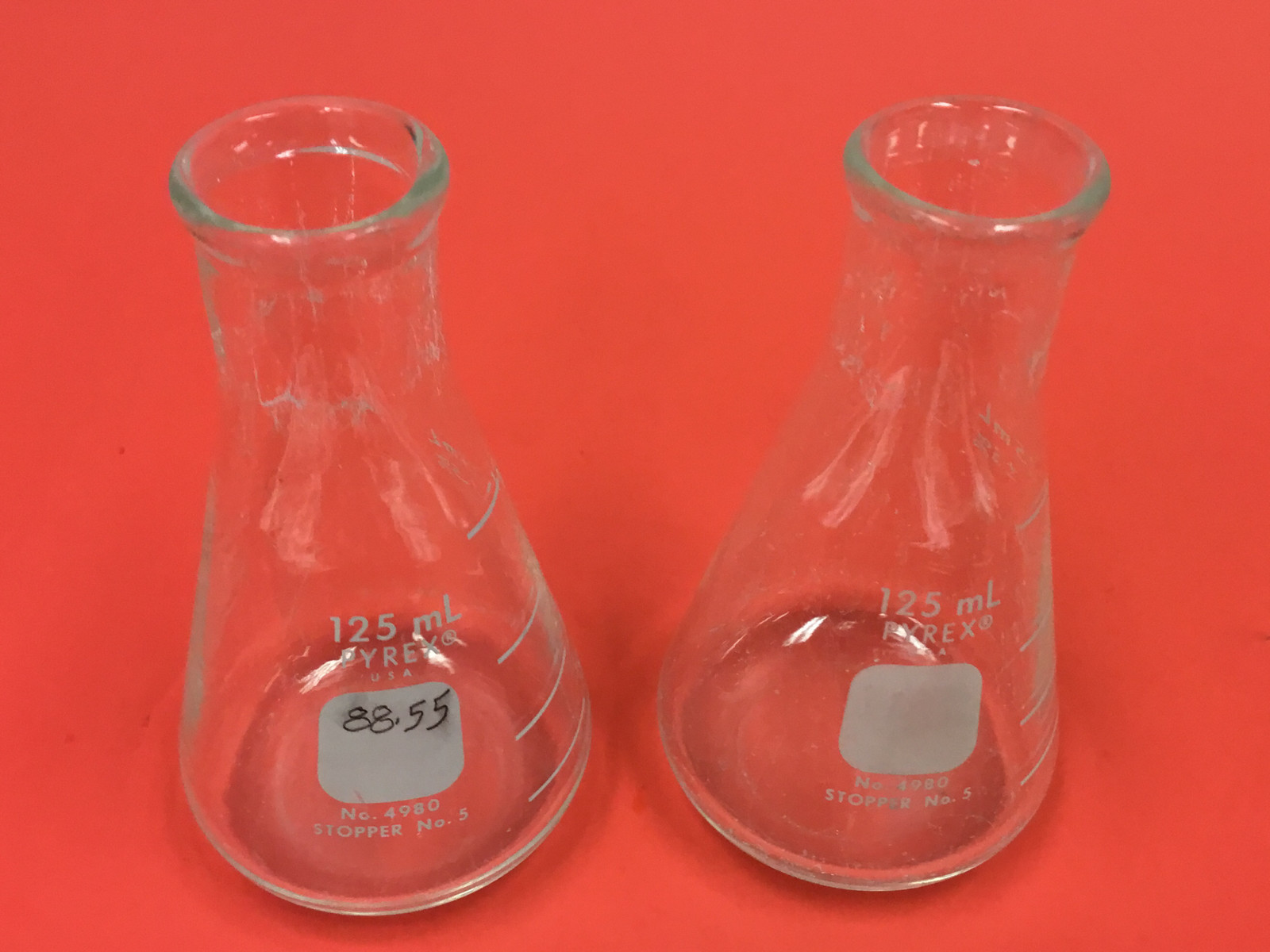 Pyrex - No. 4980 - Narrow Mouth Flask - 125ml - LOT OF (2)