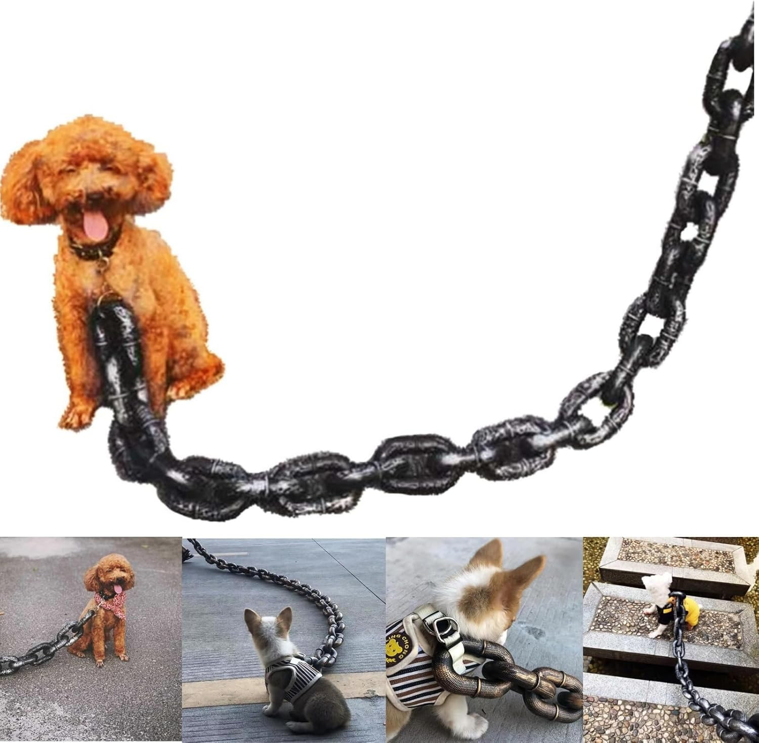 Funny Dog Leash Fake Iron Chain Style Silver 75in Chihuahua Poodle