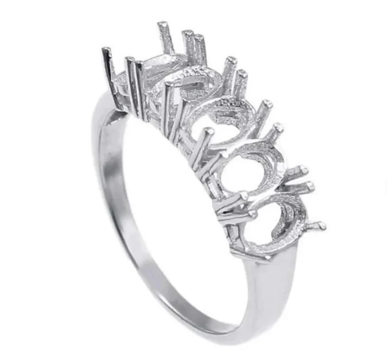 925 Sterling Silver Multi Oval Semi Mount 5 Stones Ring Blank Setting for Women