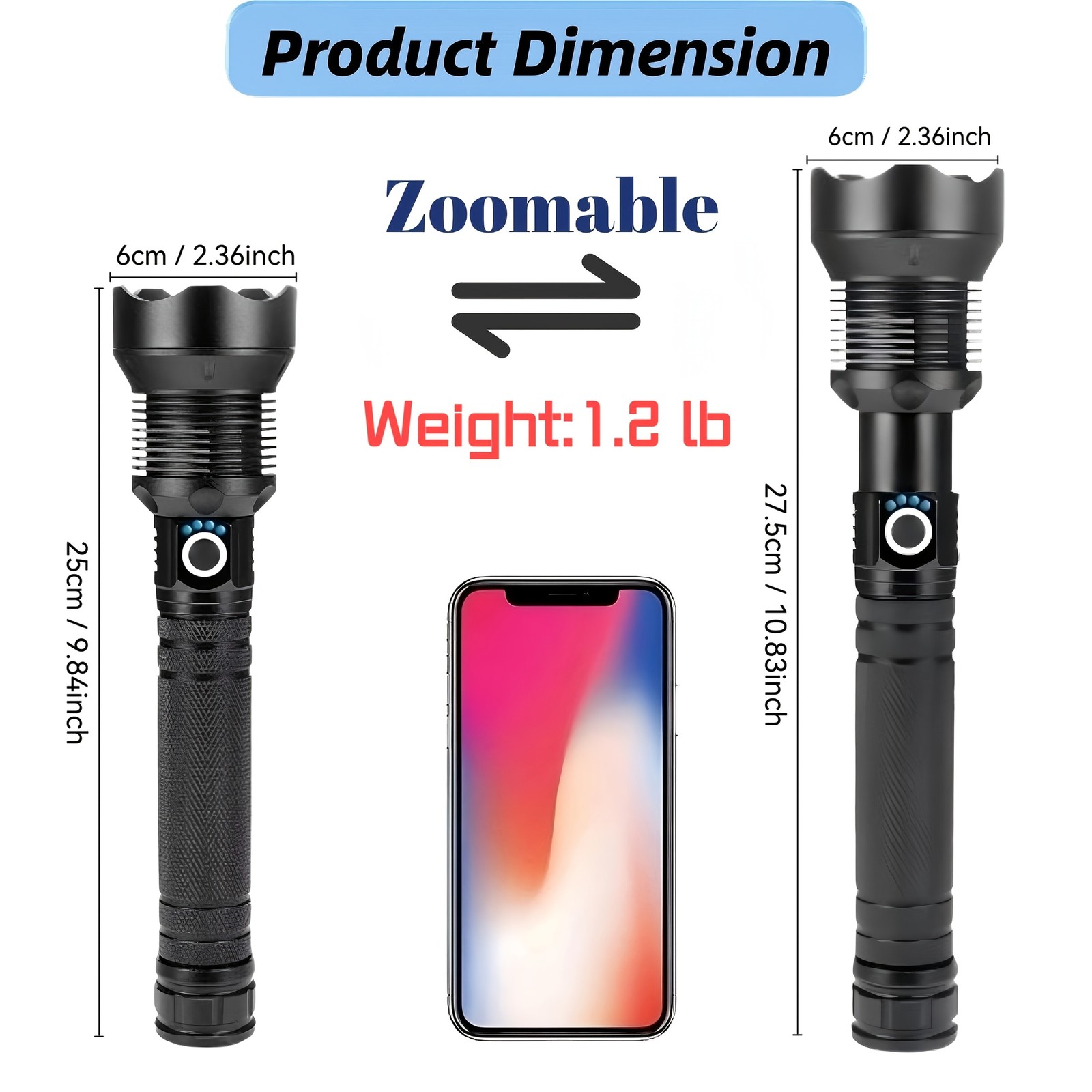 rechargeable flashlight, high-lumen tactical flashlight, aluminum