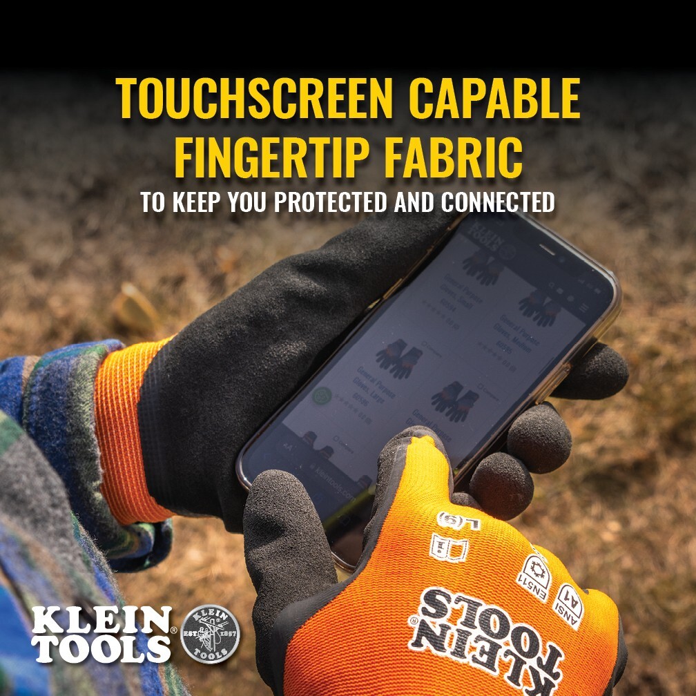 Klein Tools 60837 Winter Knit Dipped Gloves, Cut Level A1, Touchscreen, X-Large