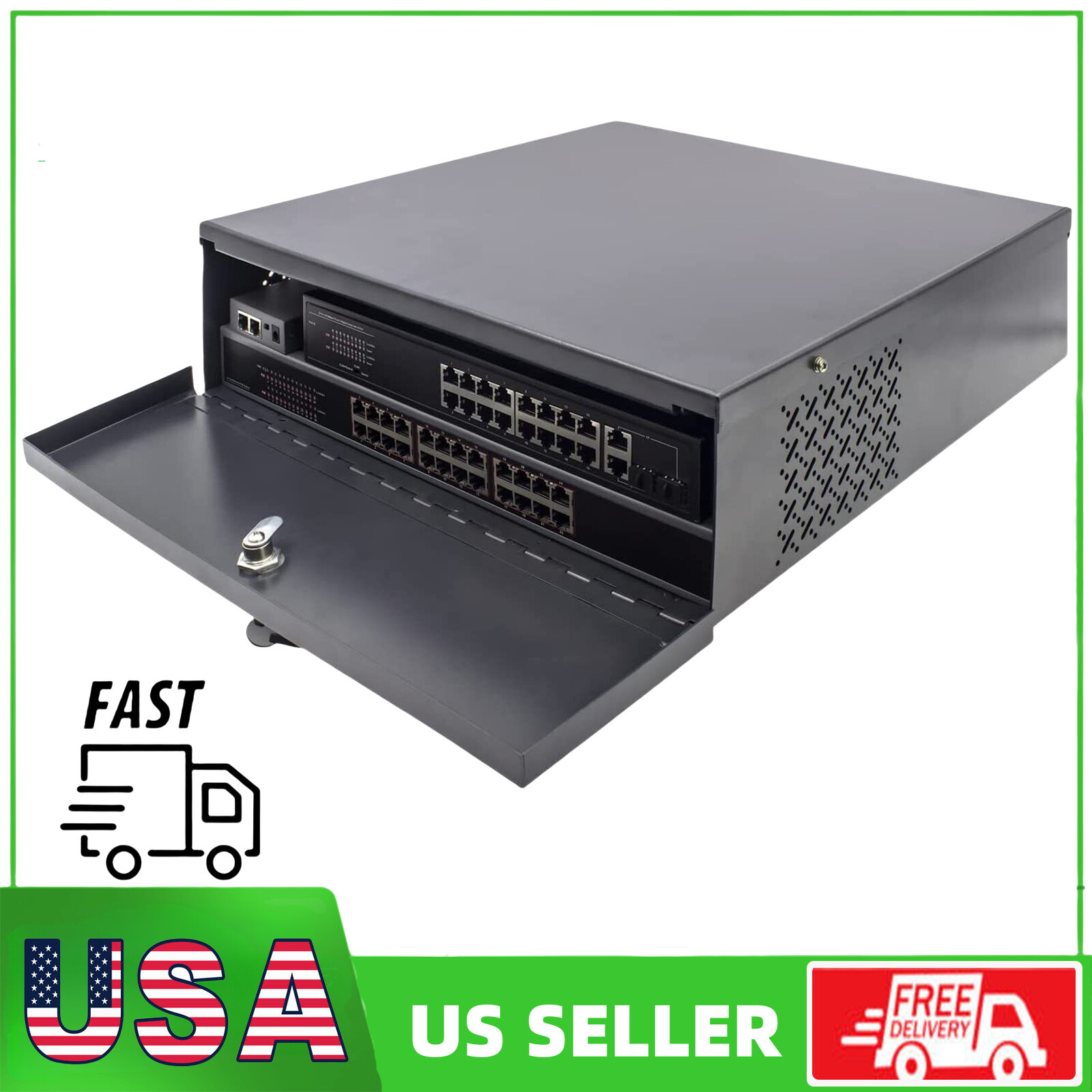DVR Security Lockbox NVR Heavy Duty 16 Gauge with Fan for CCTV Network Equipment
