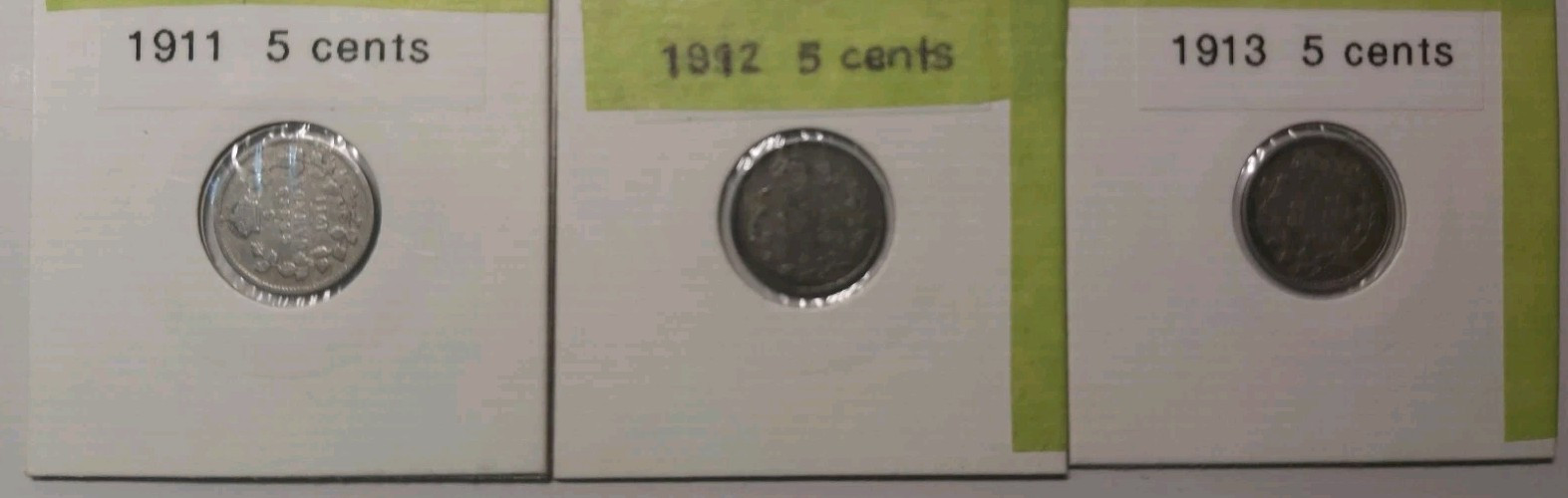 1911-13 Lot 3 canadian 5 cents coins silver HIGH Grade  album filler- LOW BID!