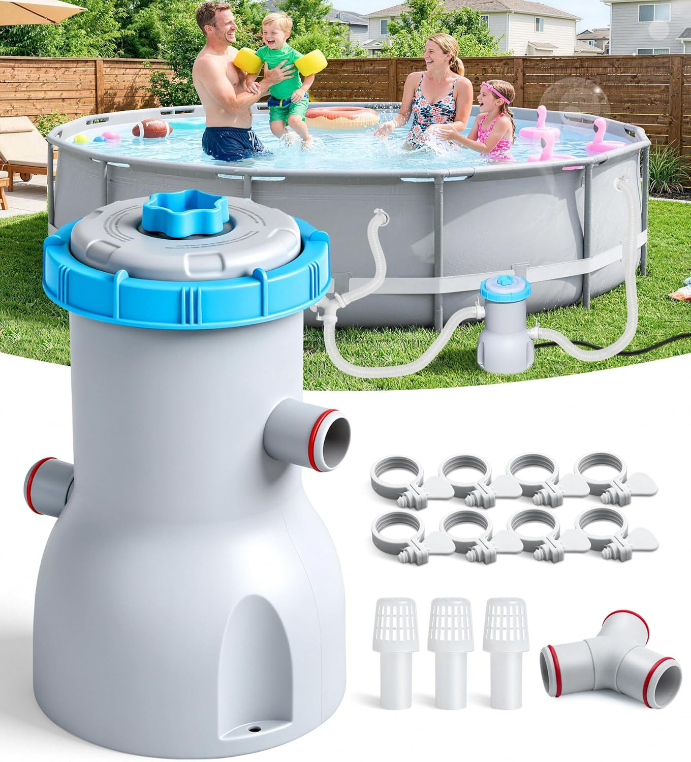 800 GPH above Ground Pool Filter Pump, Energy-Saving Pool Cartridge Filter Pump