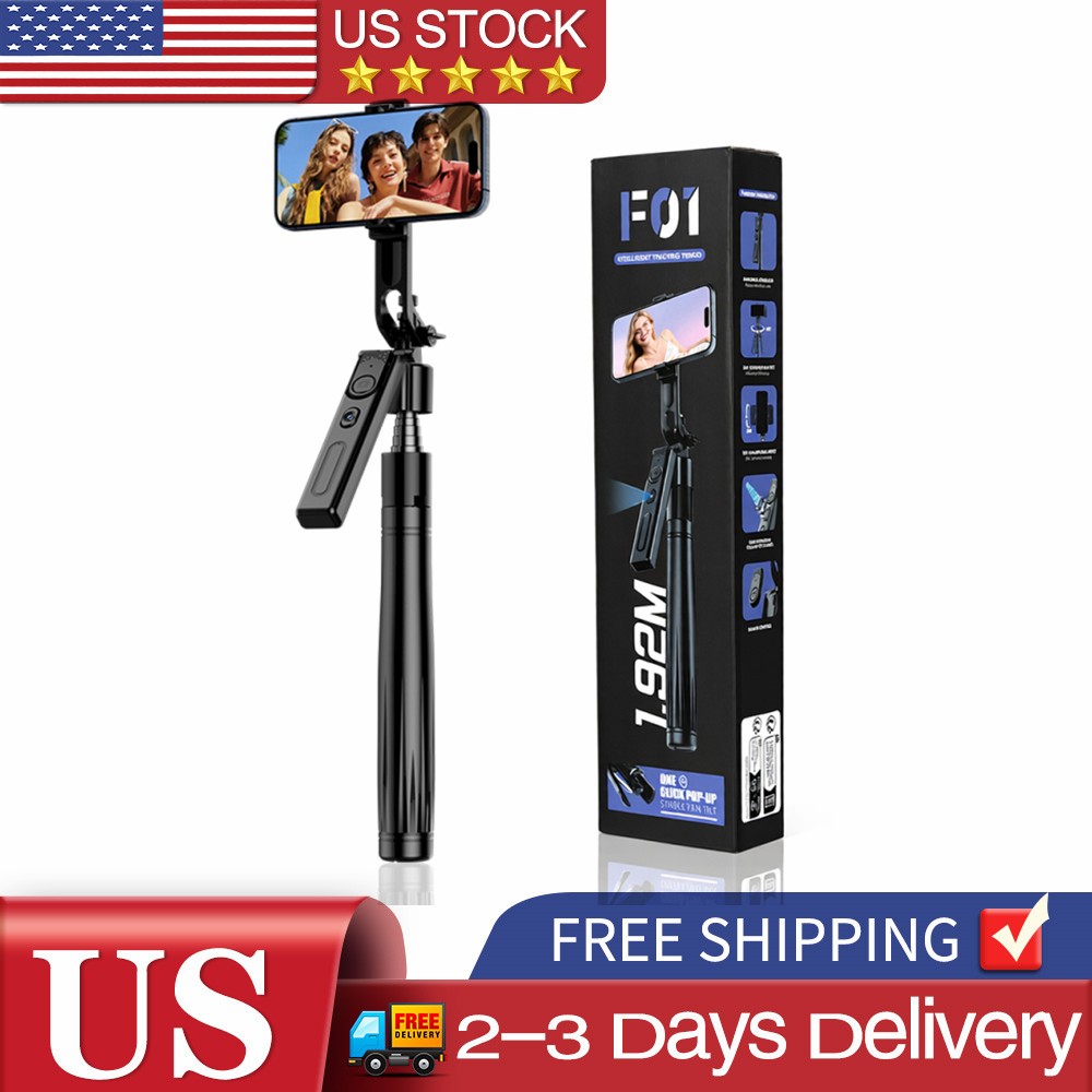 76''Smart Tracking Selfie Stick & Tripod Stand with 360°Rotation 2LED Fill Light