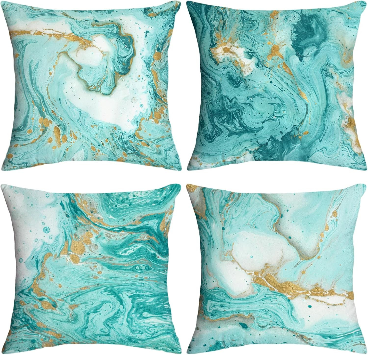 Teal Throw Pillows for Couch Set of 4, 18" X 18" (Pack of 4) Turquoise Marble