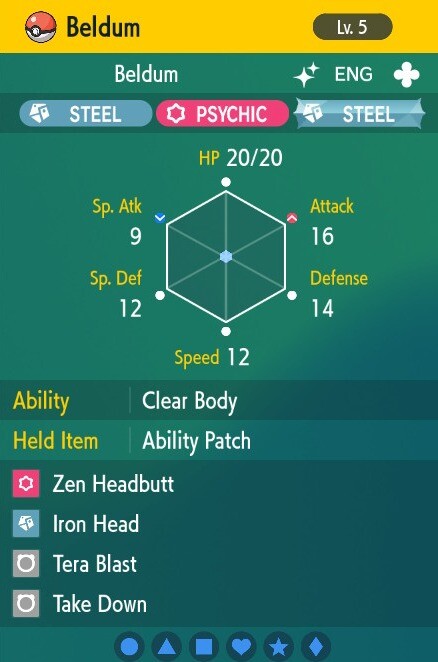 Pokemon Scarlet and Violet 6iv Shiny Max EV Beldum
