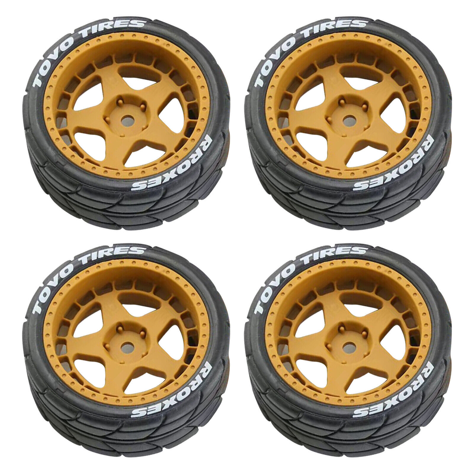 4Pcs 1/10 Scale RC Rubber Tires Hex 12mm Wheels Rims For RC On-Road Buggy Car