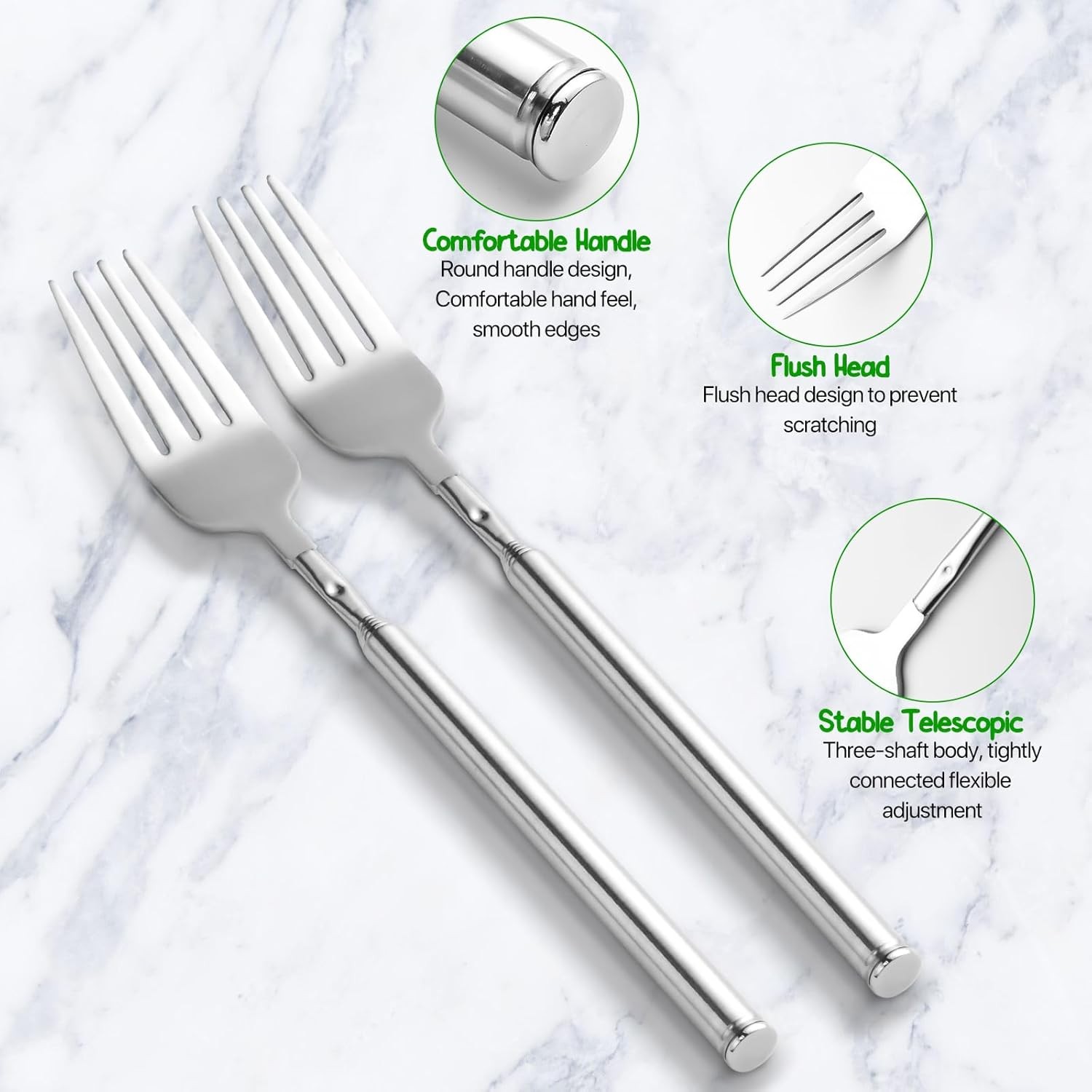 【3 PCS】Extendable Fork for Jokes, Expandable Forks, Silver