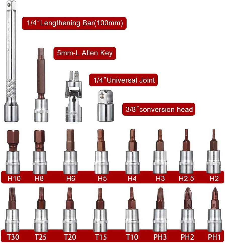 1/4-Inch Drive Click Torque Wrench Set Dual-Direction Adjustable 90-Tooth Torque