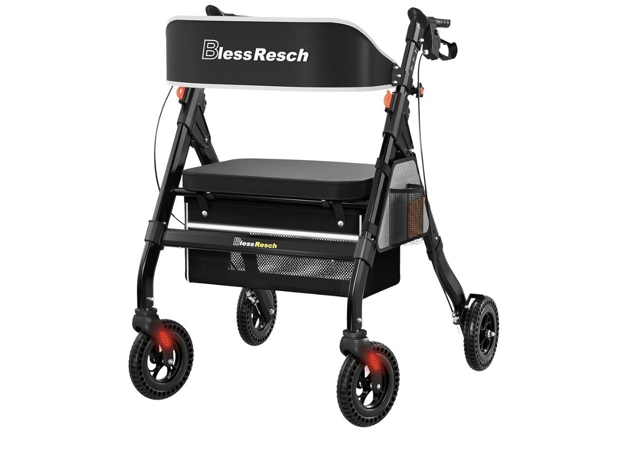BlessReach Heavy Duty Rollator Walker For Seniors Wide Seat Backrest 450lbs Gray