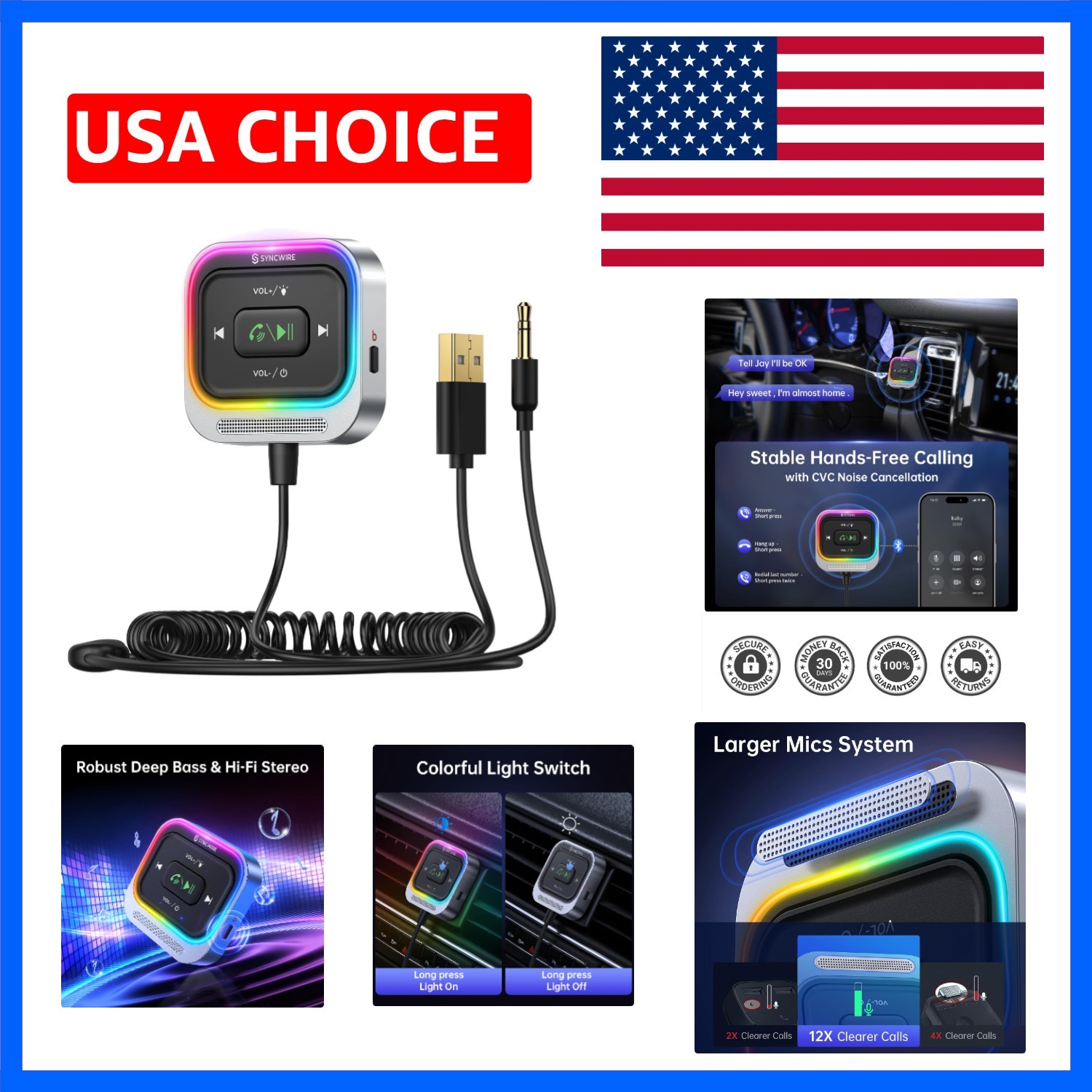 Bluetooth 5.4 Receiver 3.5mm Aux Car Adapter Bluetooth Receiver Car Kit with ...