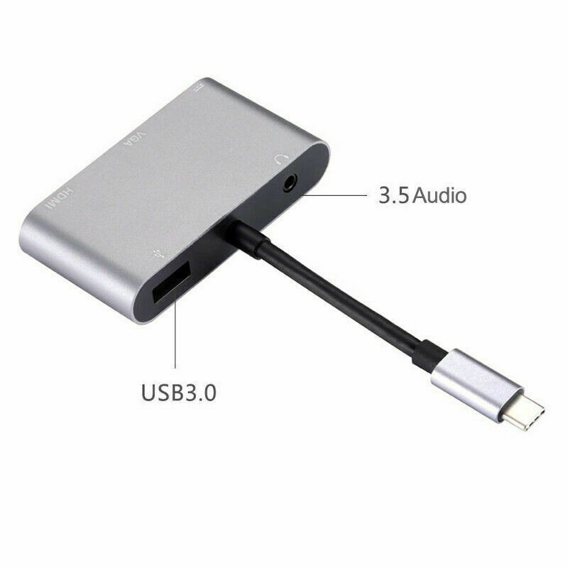 Type C to HDMI/VGA/USB 3.0/3.5mm Audio/USB-C PD Port 5 in1 Adapter Converter Hub