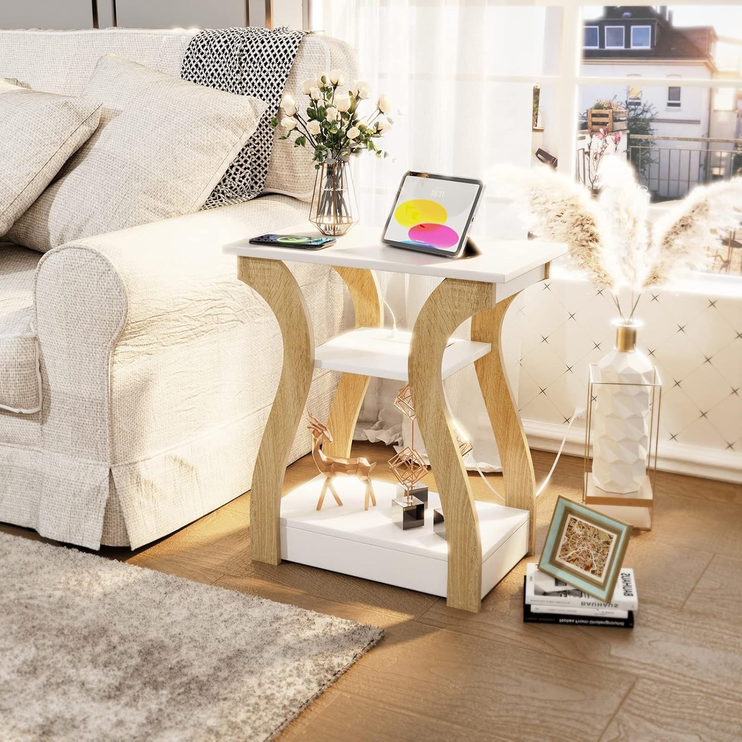 End Table W/ Charging Station Side Table W/ USB Ports & Outlets Nightstand 3