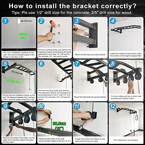 48" Wall Mounted Multifunction Cable Pulley System Gym, 48" Wall Mounted