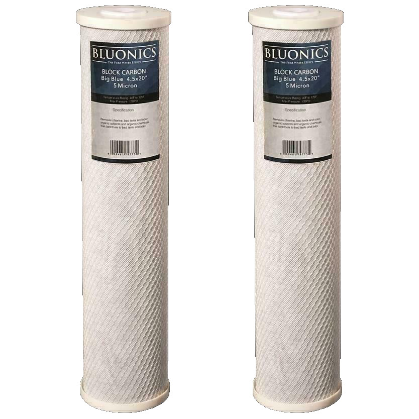 Bluonics 2-PK Carbon Block 20 x 4.5" Whole House Charcoal Water Filters 5 Micron