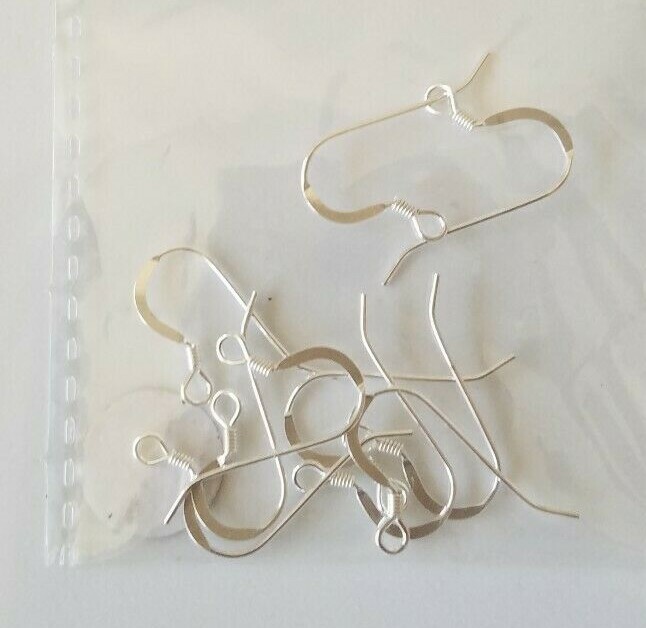 Sterling Silver Ear Wire - 14mm Flat Fishhook - 5 pairs (4435)