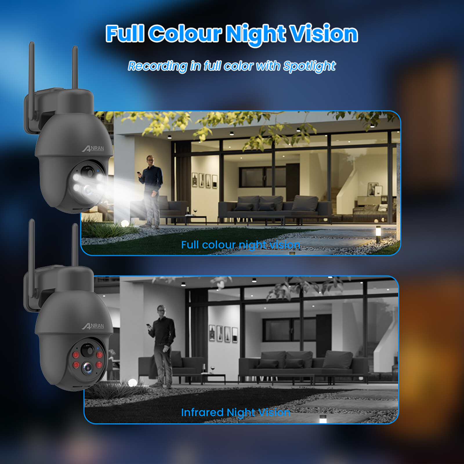 ANRAN Home Security Camera System Solar Panel 360°PTZ Wireless 3MP Outdoor Audio