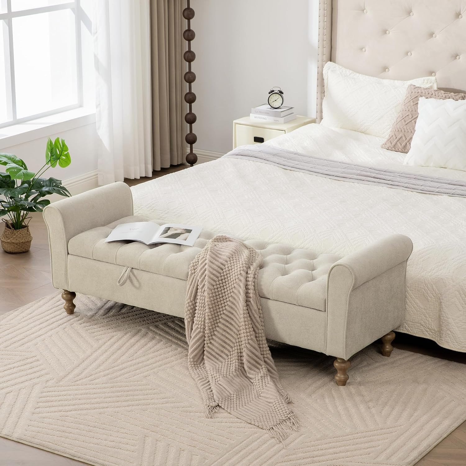 65.7" Modern Upholstered Storage Bench with Double Lids, Ottoman with Storage, O