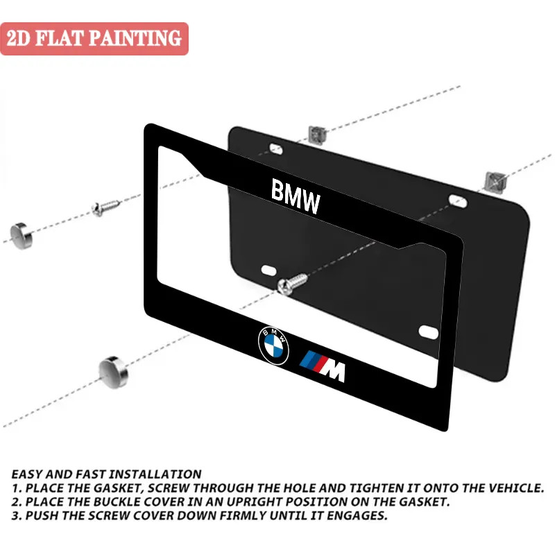 2PC BMW Black License Frames Car License Plate Frame Holder