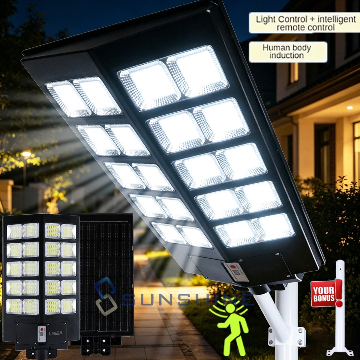 9800W Commercial Solar Street Lights Outdoor Dusk to Dawn Super Bright Aluminium