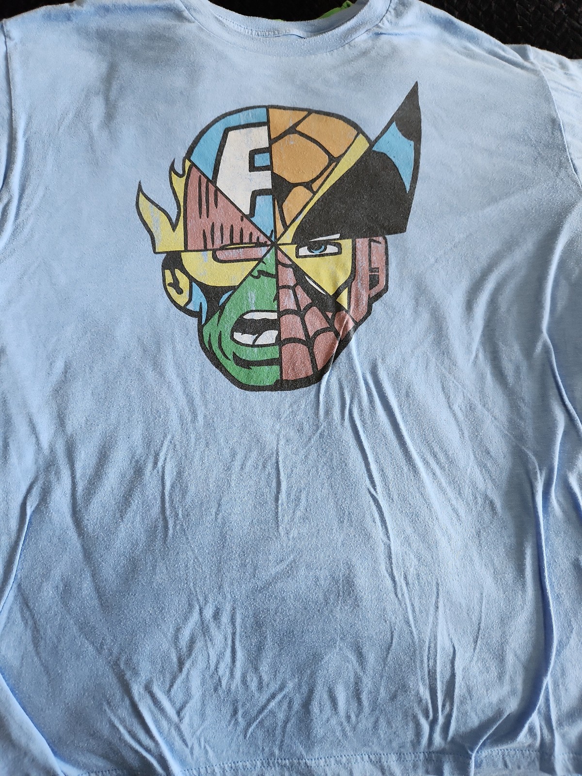 Marvel Comics Used T-Shirt - Size XL Extra Large - Composite Head Wolvie Spidey