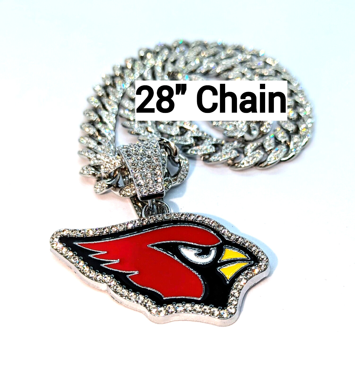 ARIZONA CARDINALS GEM NECKLACE Silver Bling NFL Hip Hop Pendant & 28" Chain