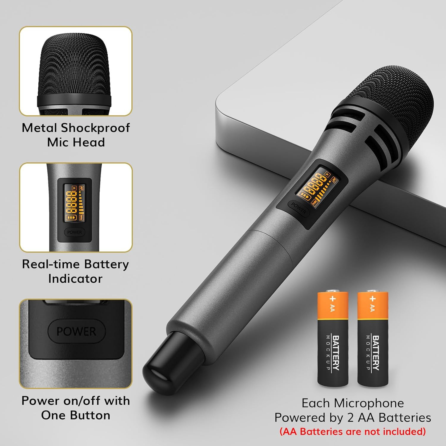 Wireless Microphone System, 4 * 10-Channel UHF Cordless Handheld Mic Set with He