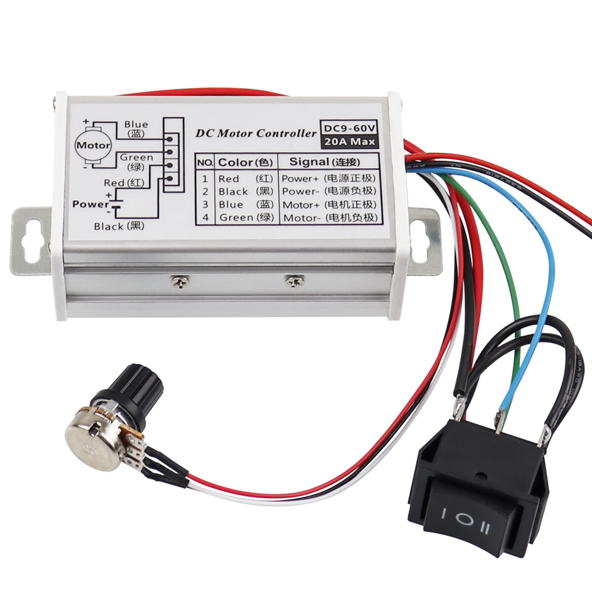 PWM DC 9-60V Max 20A Motor Varible Speed Controller CW CCW Reversible Switch