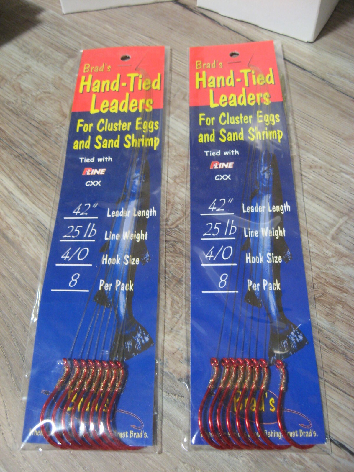 16 Brad's 42" Leader & Red Size 4/0 Fish Hooks For Cluster Eggs & Sand Shrimp