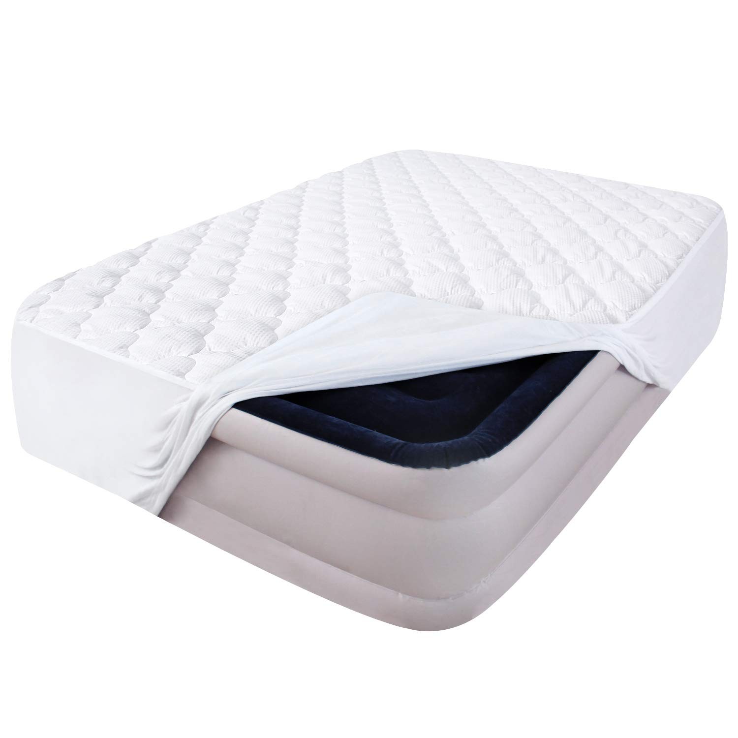 Short Queen Mattress Topper Thick Quilted 15"-23" Deep, White