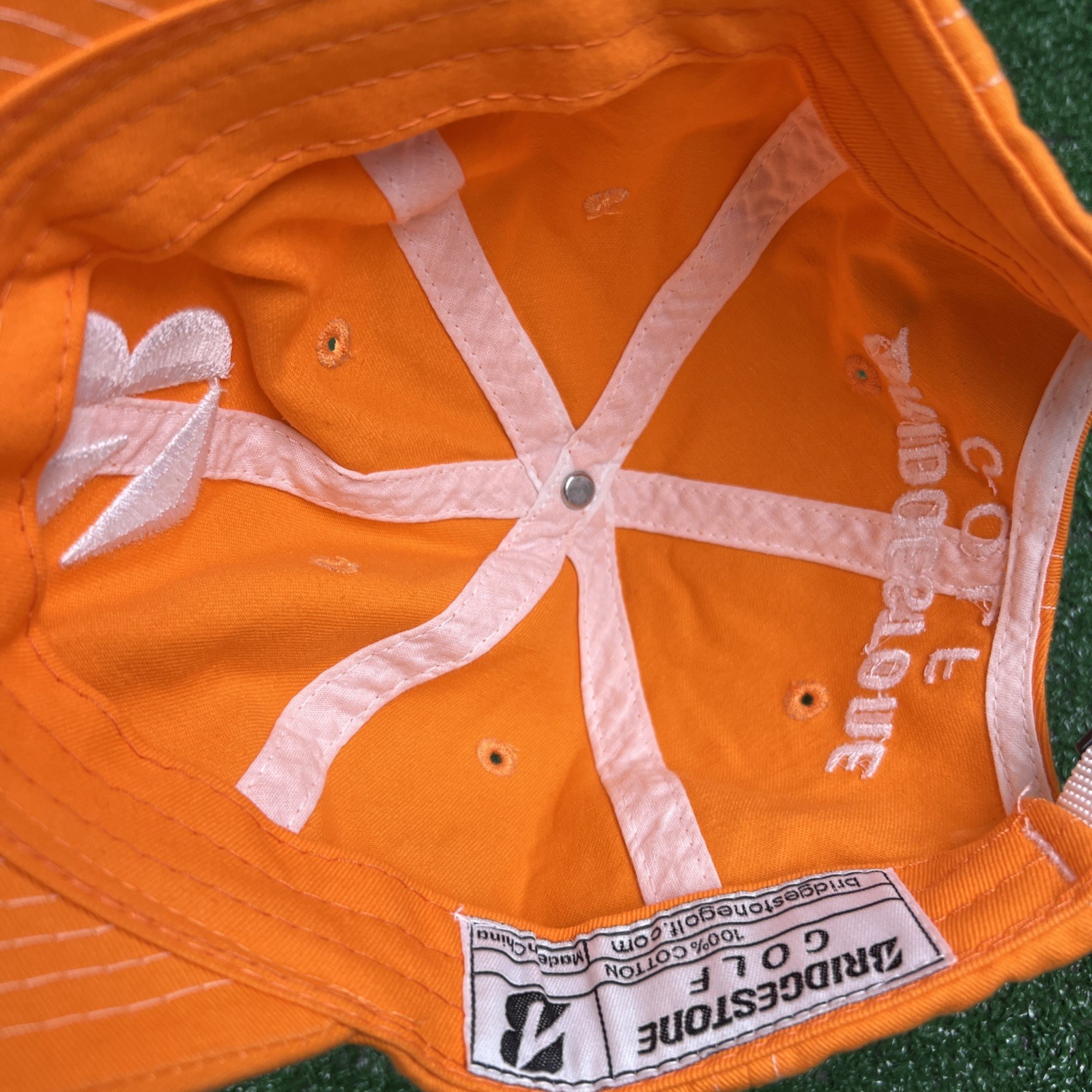 Bridgestone Golf Orange White Adjustable Baseball Hat Cap Embroidered Logo