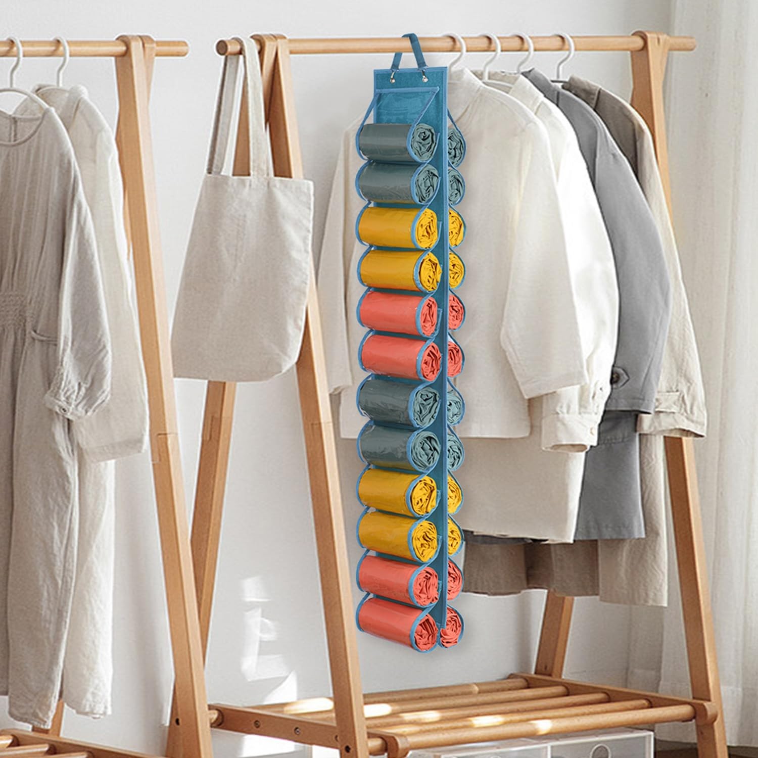 Hanging Yoga Legging Storage Organizer with 24 Pockets, Foldable Oxford Cloth...