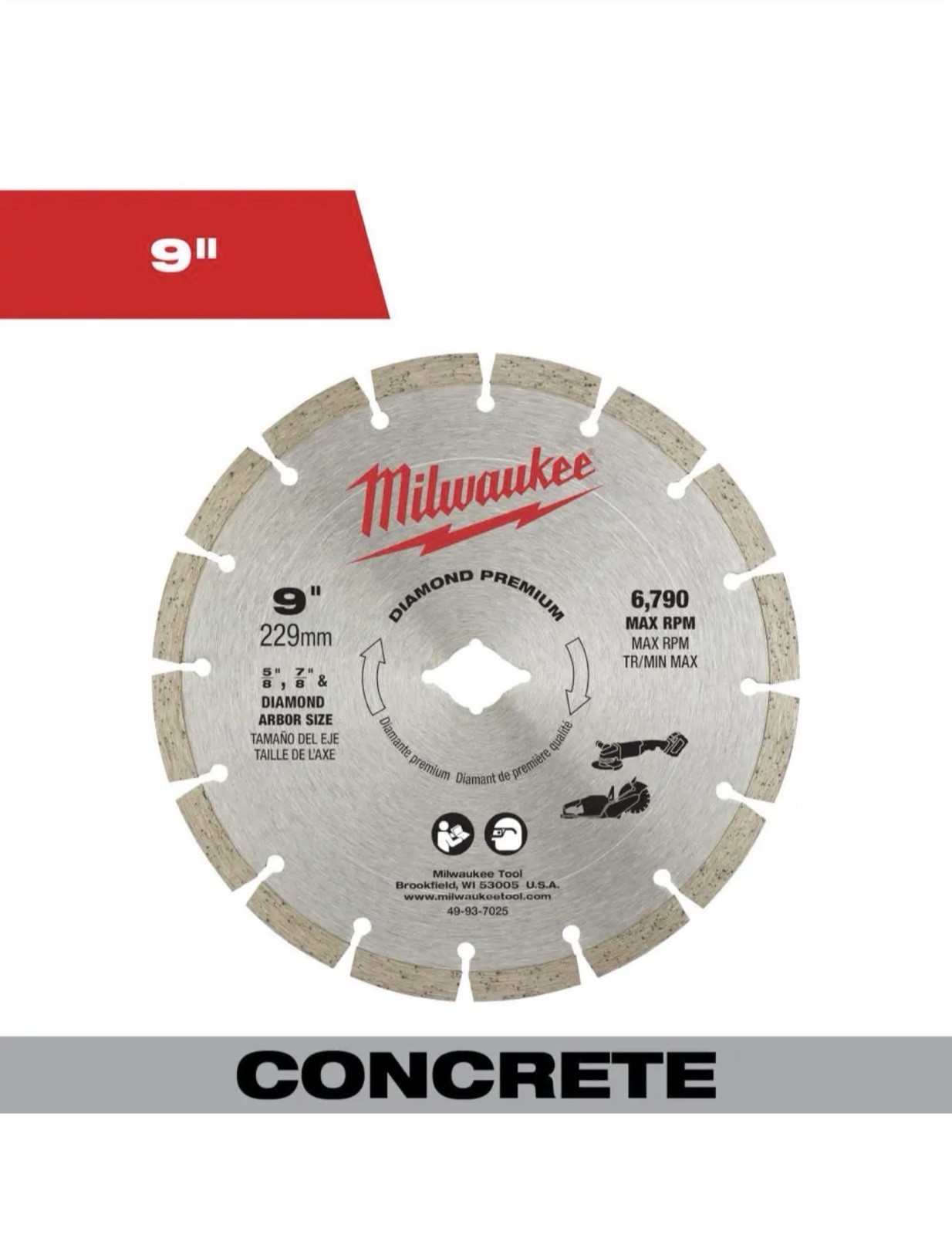 MILWAUKEE 9 IN DIAMOND PREMIUM SEGMENTED BLADE 49093-7025 #554047