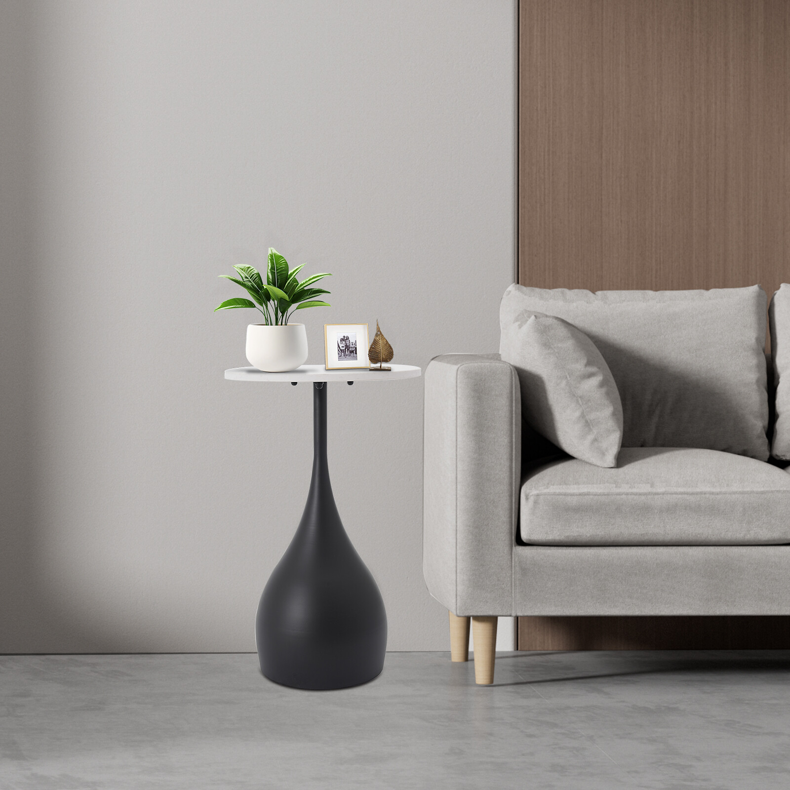 13.78 Inch Marble Sofa Side Table Modern Round Accent Table For Small Spaces