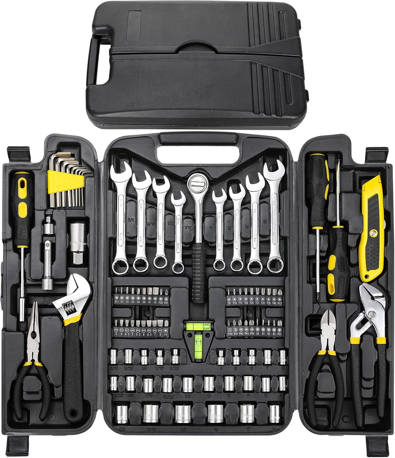 95-Piece Mechanic Tool Set with Storage Case, Yellow | Car Tool Kit and Wrench T
