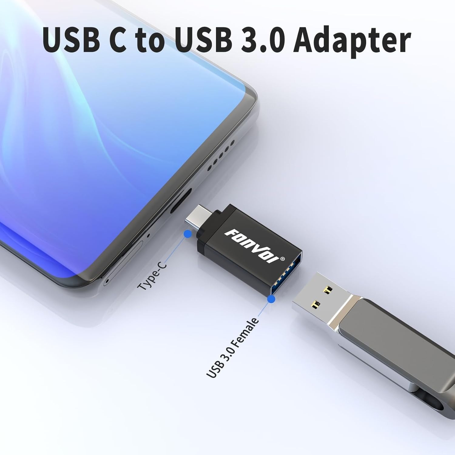 Ultra-Compact USB Type C to USB 3.0 Adapters (4-Pack) - Effortless Data Transfer