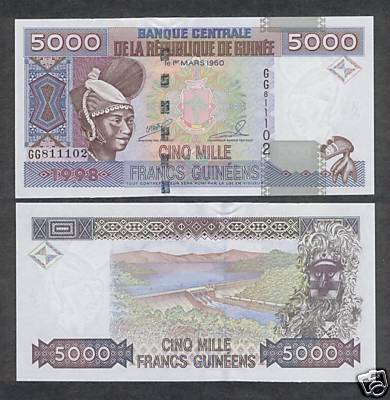 GUINEA - 5000 Francs - 1998 - P38 in Pick catalog