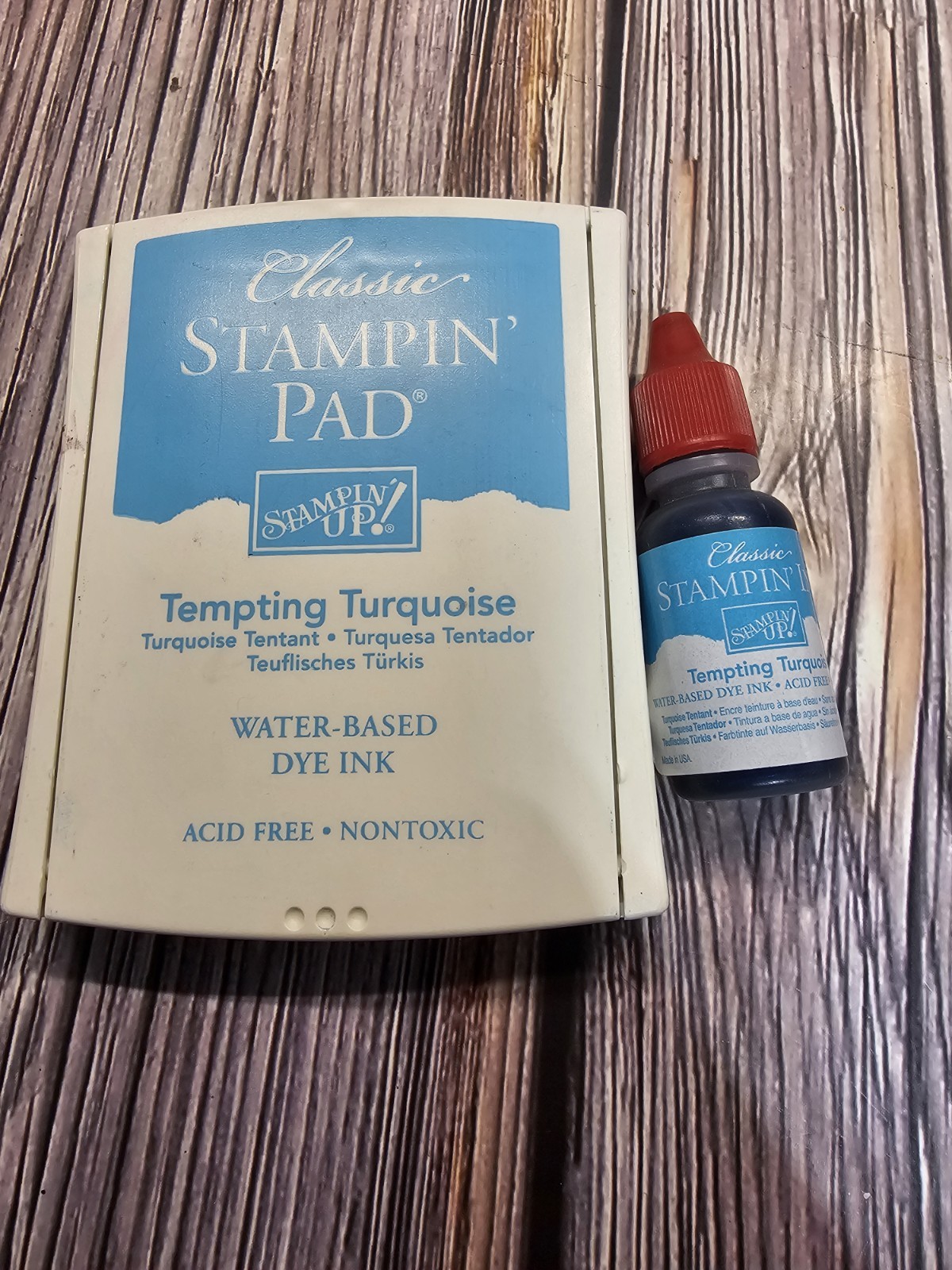 STAMPIN' UP! TEMPTING TURQUOISE Classic Ink pad & FULL REFILL Old Style LINEN