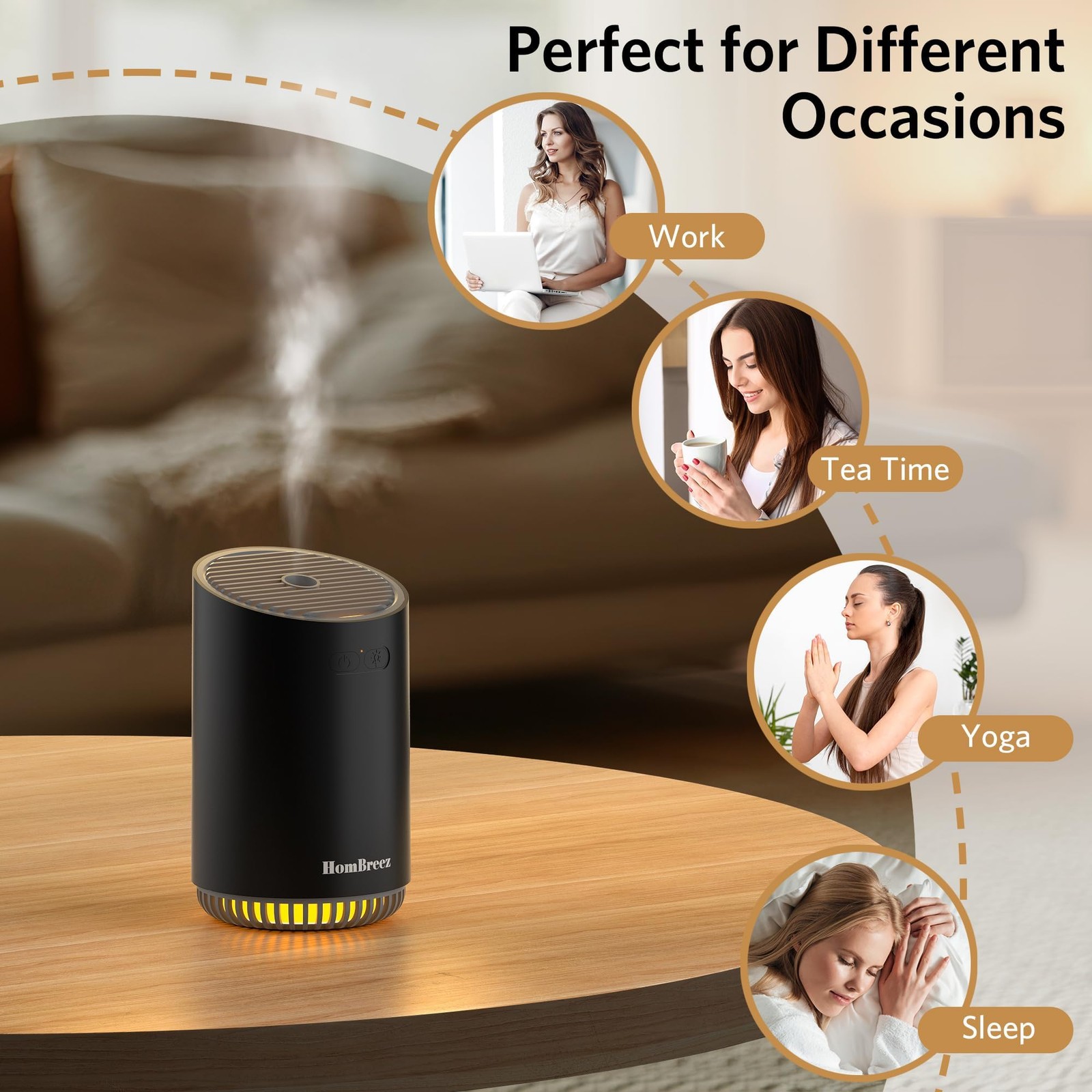 HomBreez Portable Aromatherapy Diffuser 280ml, Rechargeable Small, Black