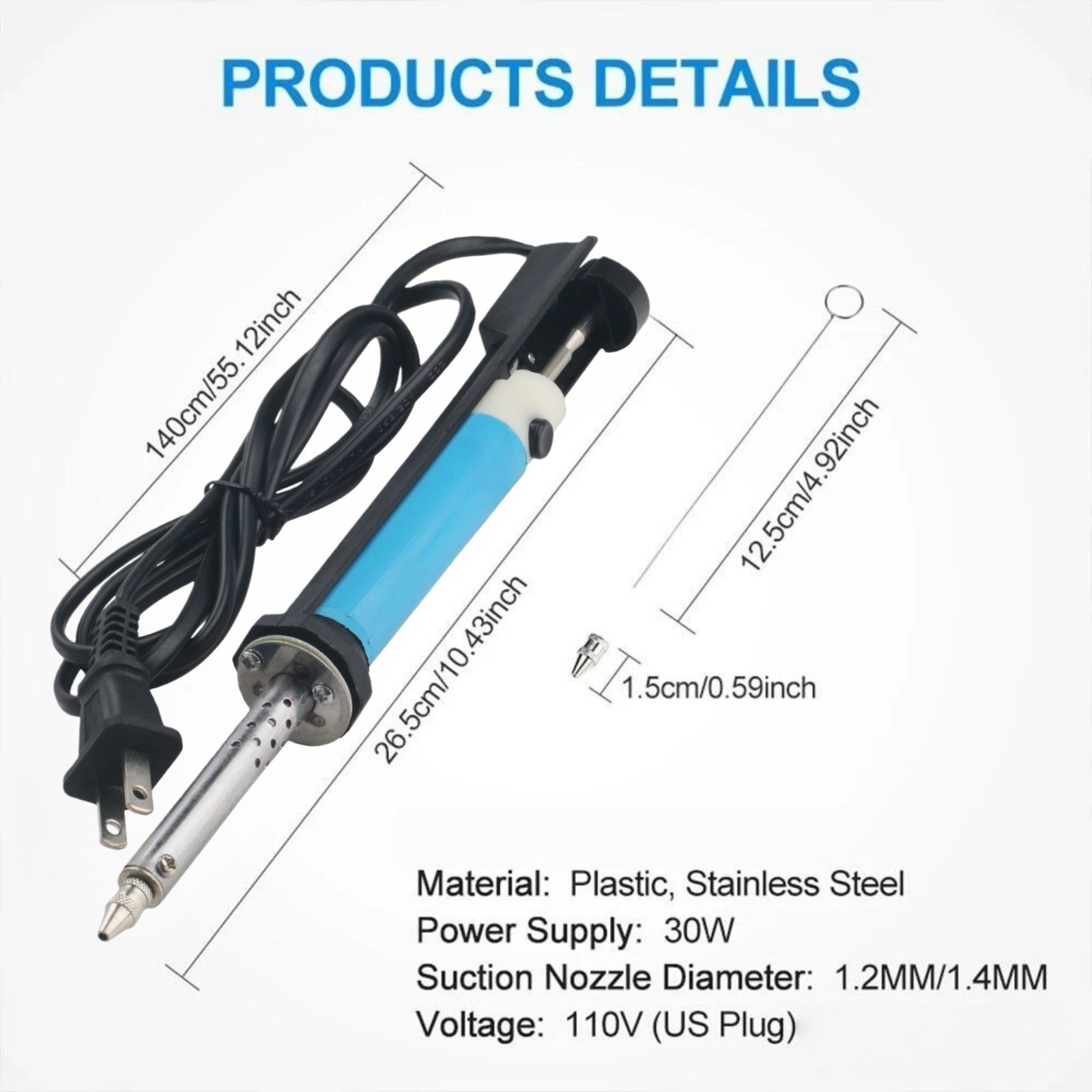 Desoldering Suction Pump Electric 30W Tool with Multiple Tip Sizes for PCB Work