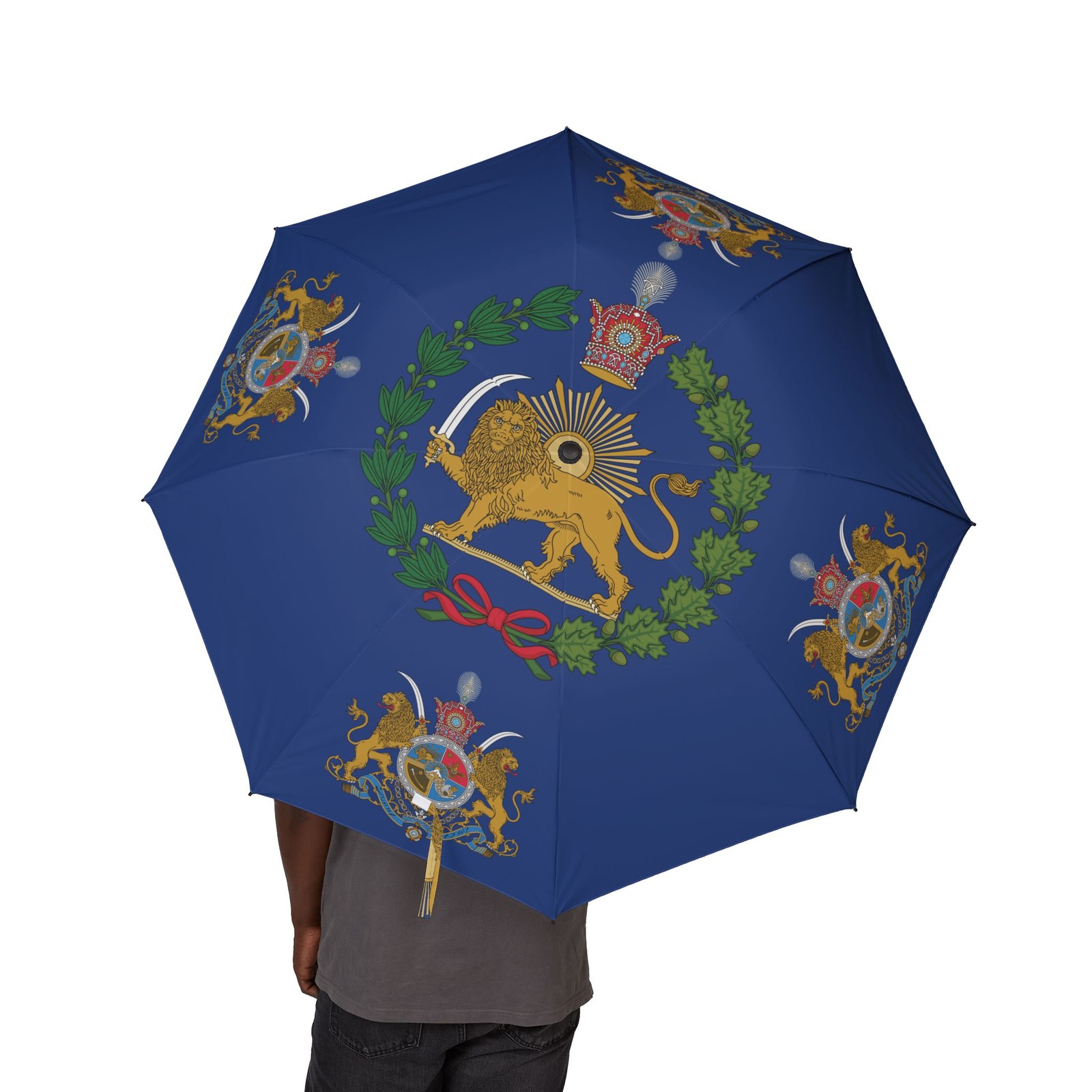 Iran Flag Umbrella | Lion and Sun | Pahlavi Emblem | Royal Blue | MIGA