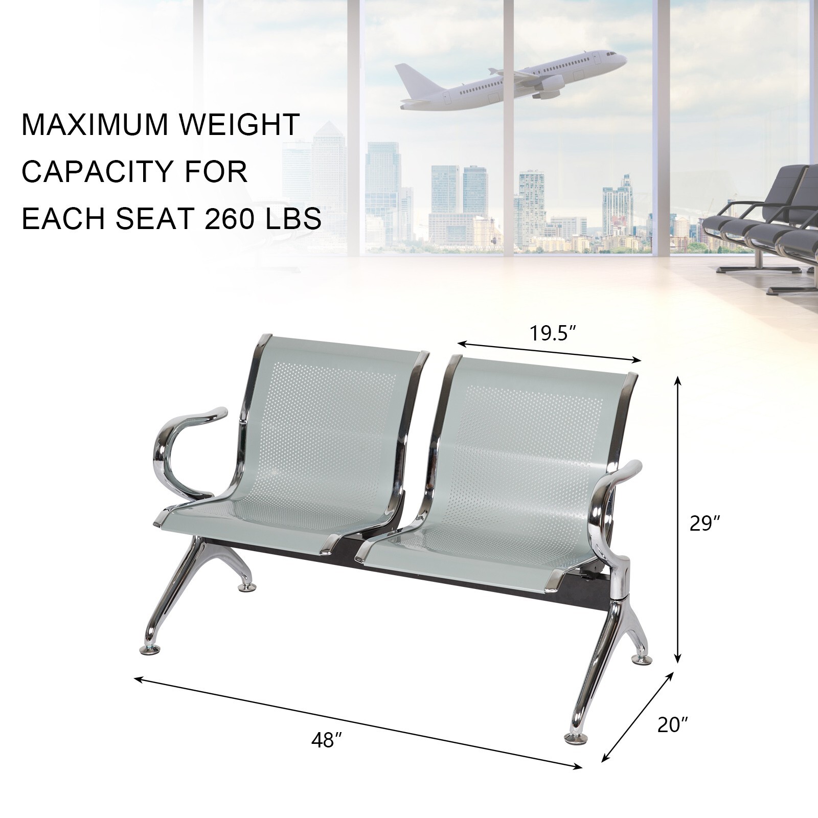 2 Seat Sliver Stainless Steel irport Hospital Bank Office Hallway Waiting Chair
