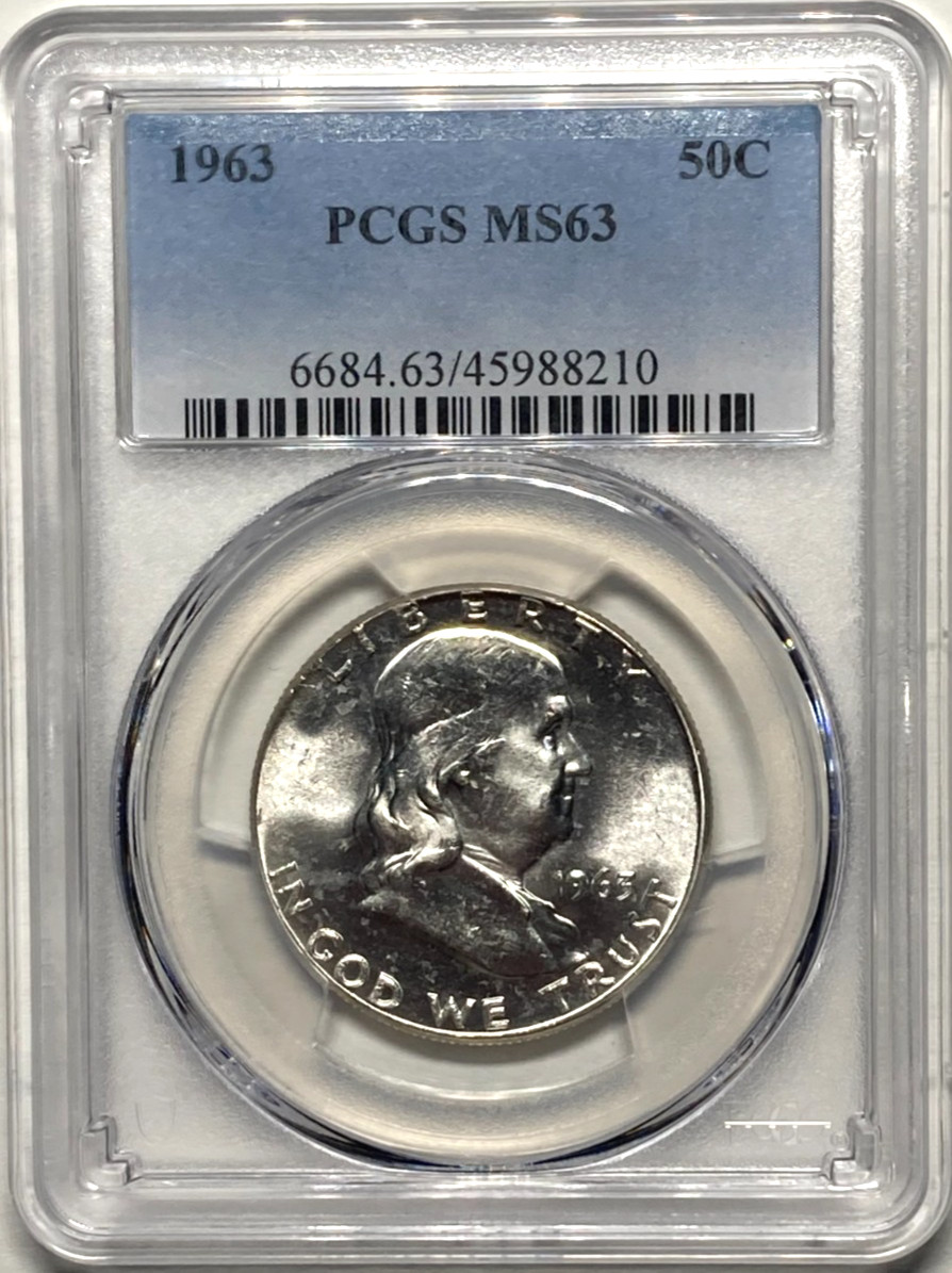 1963 Franklin Half Dollar PCGS MS63 - Bright White - Awesome Luster!
