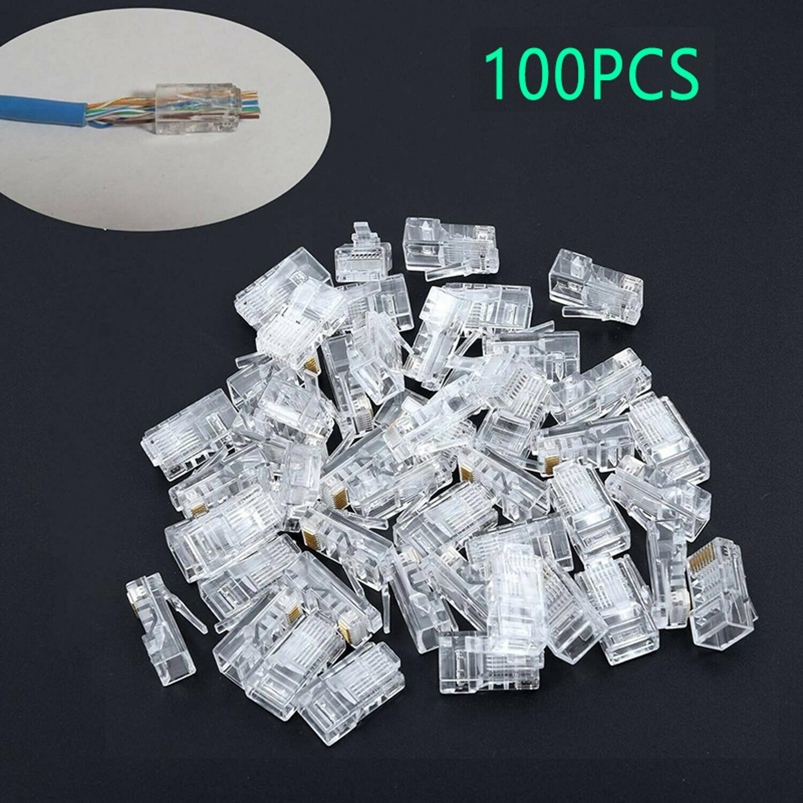 100* RJ45 Network Modular Plug 8P8C CAT5e Cable Connector End Pass Through C