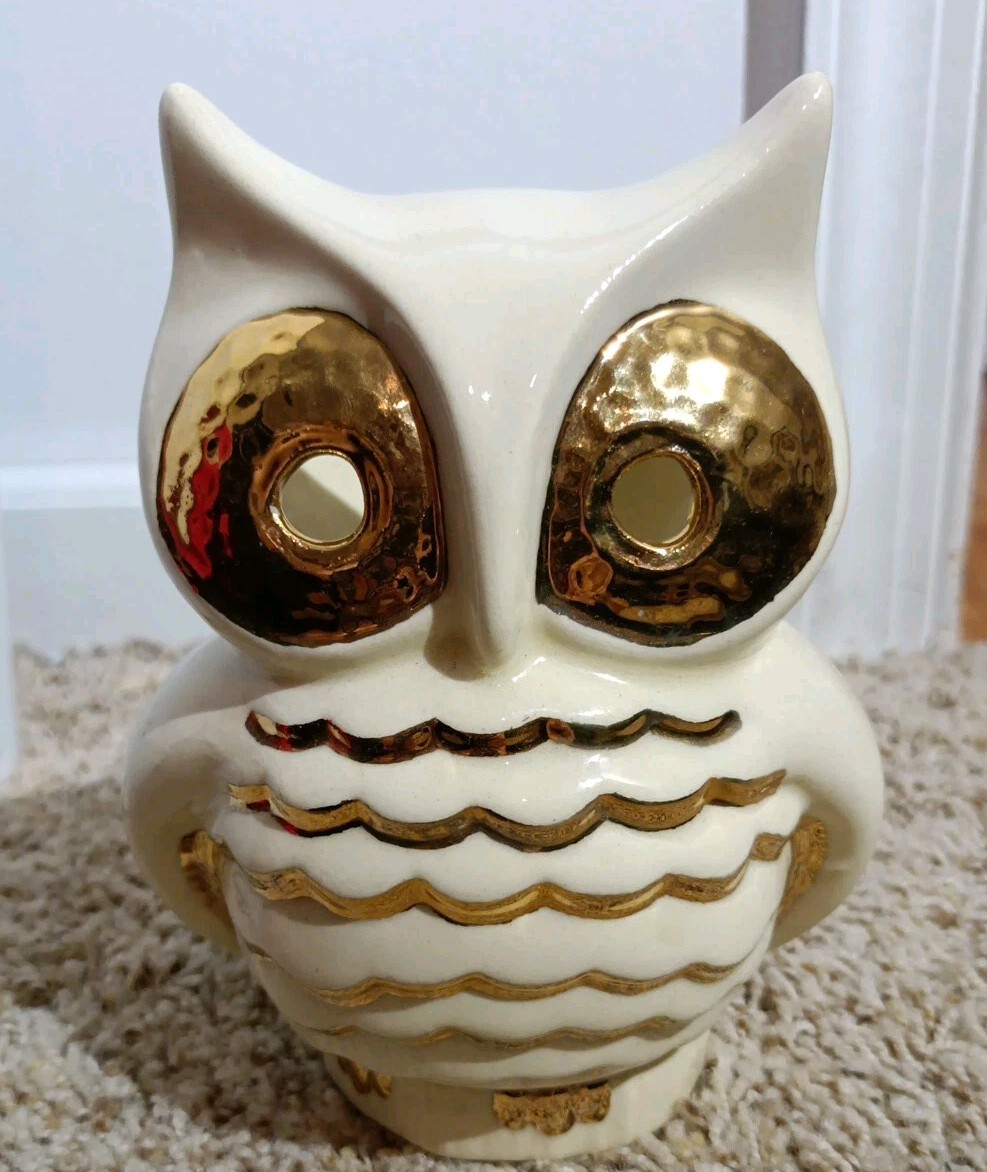 Wise Owl Planter Succulent Pot - Animal Planters - Flowers Ceramic Gold Accent