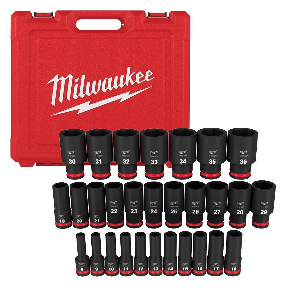 milwaukee impact socket set 1/2 in drive metric 6 point hand tool (29-piece)