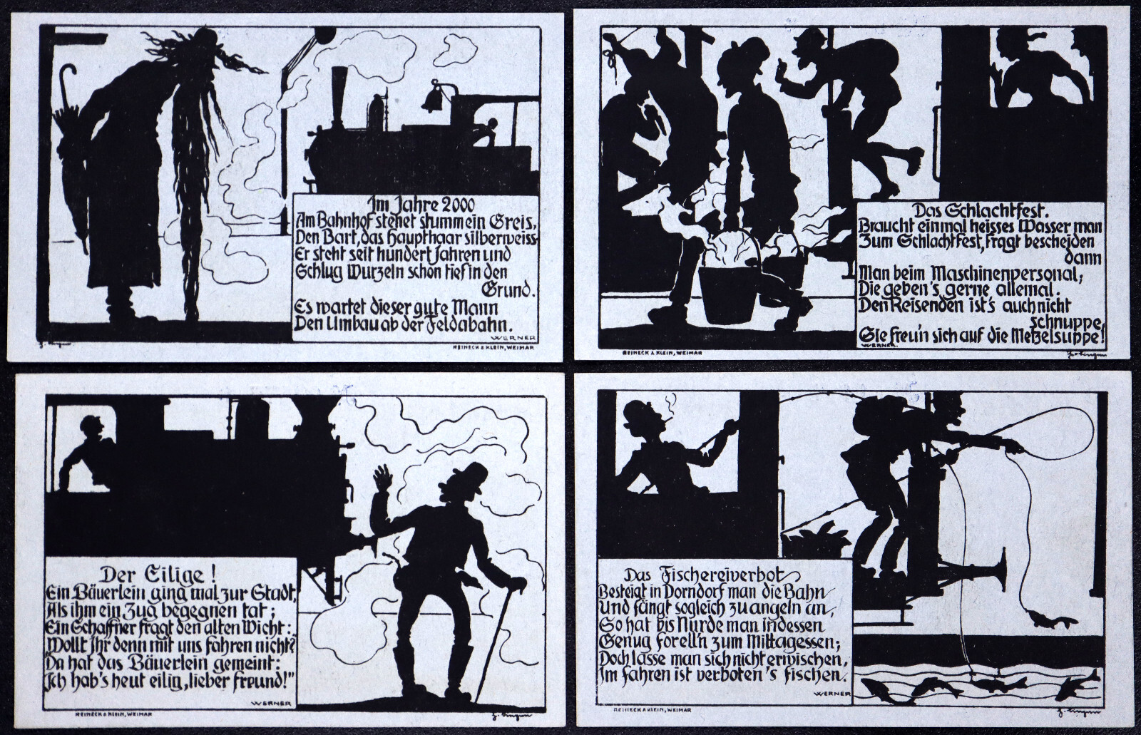 DERMBACH 1922 RARE "Train/Railroad Humorous Silhouettes" Complete Series Notgeld